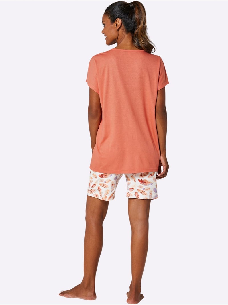 Pyjama Court Jersey Fin - Taille Standard - Witt Écru/Orange - Kiabi