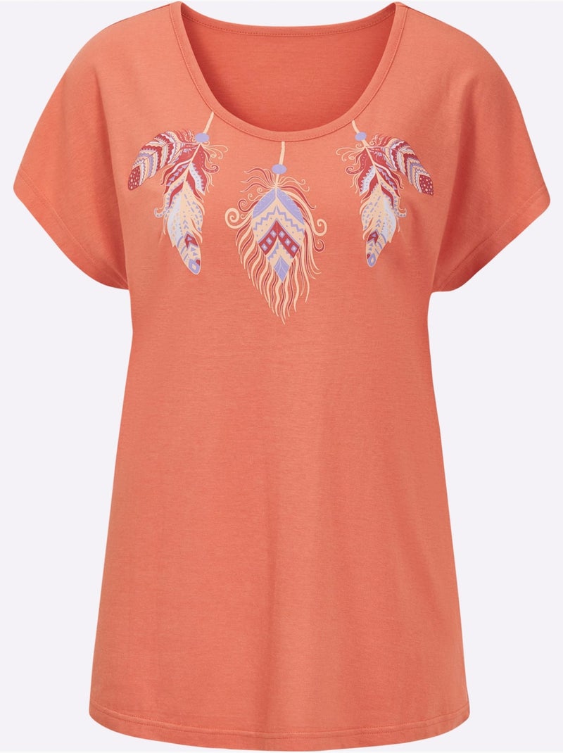 Pyjama Court Jersey Fin - Taille Standard - Witt Écru/Orange - Kiabi