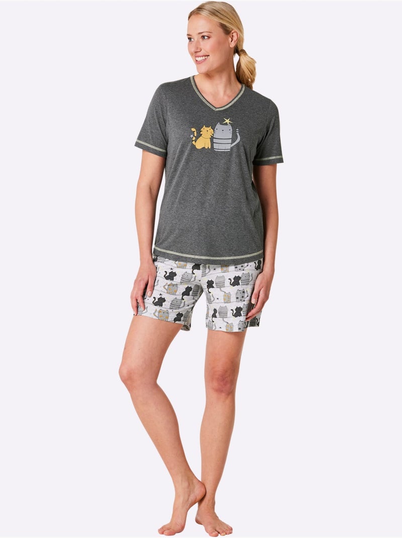 Pyjama Court Jersey Fin - Taille Standard - Witt gris anthracite - Kiabi