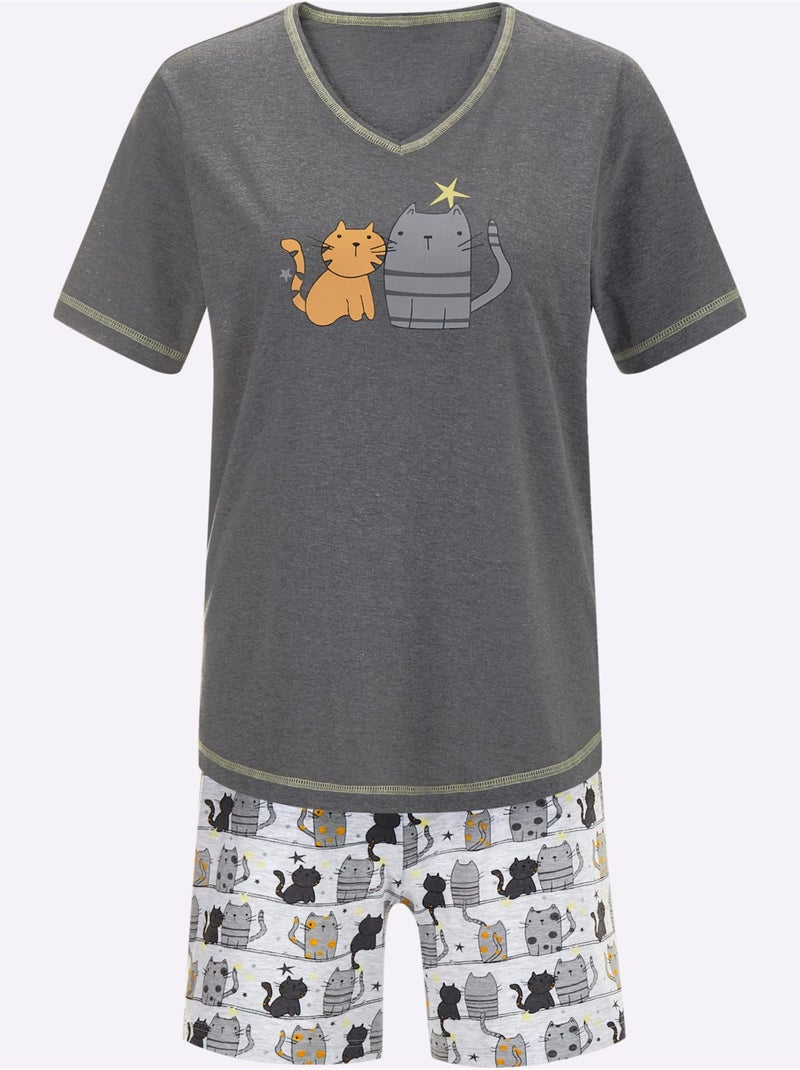 Pyjama Court Jersey Fin - Taille Standard - Witt gris anthracite - Kiabi