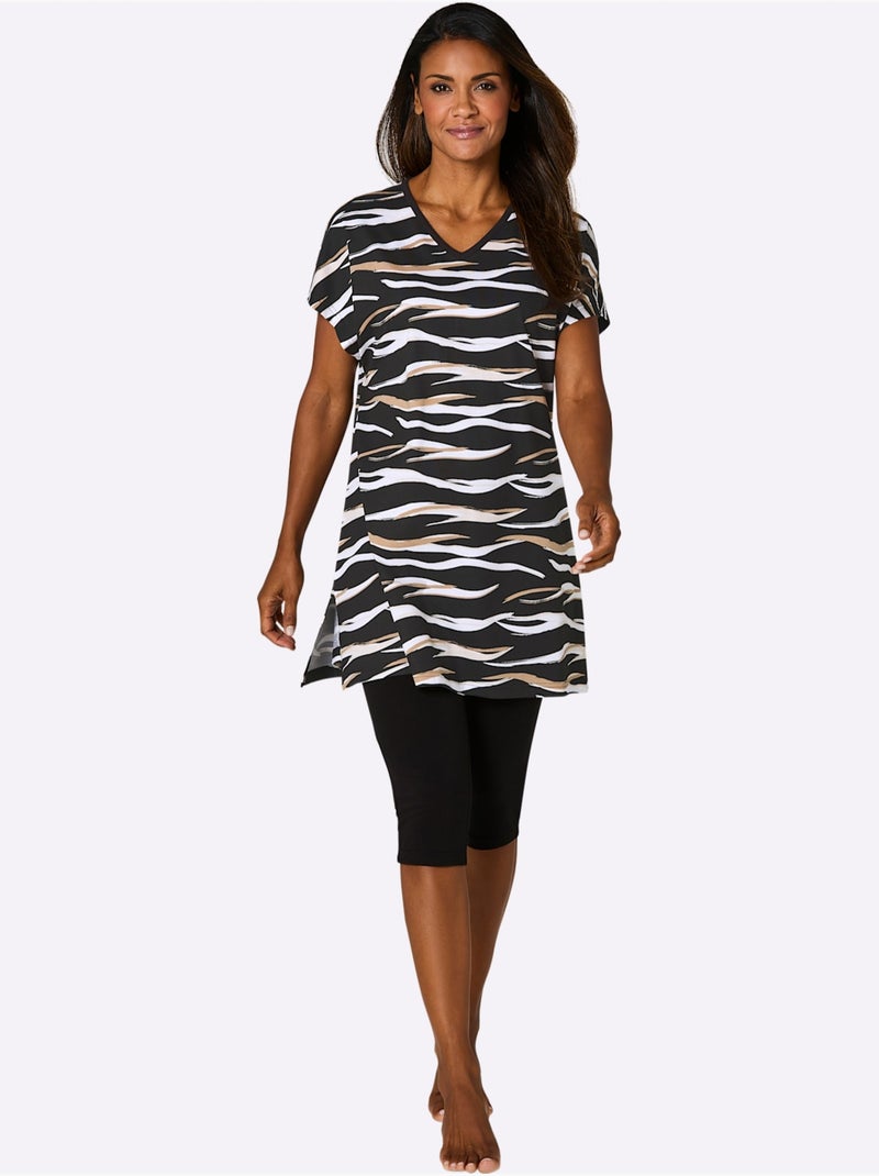 Pyjama Court Jersey Fin - Taille Standard - Witt Noir Beige - Kiabi