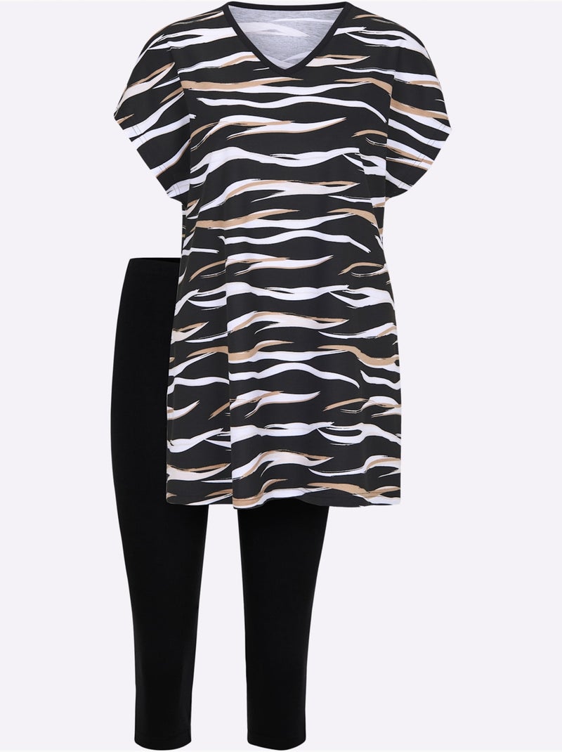 Pyjama Court Jersey Fin - Taille Standard - Witt Noir Beige - Kiabi