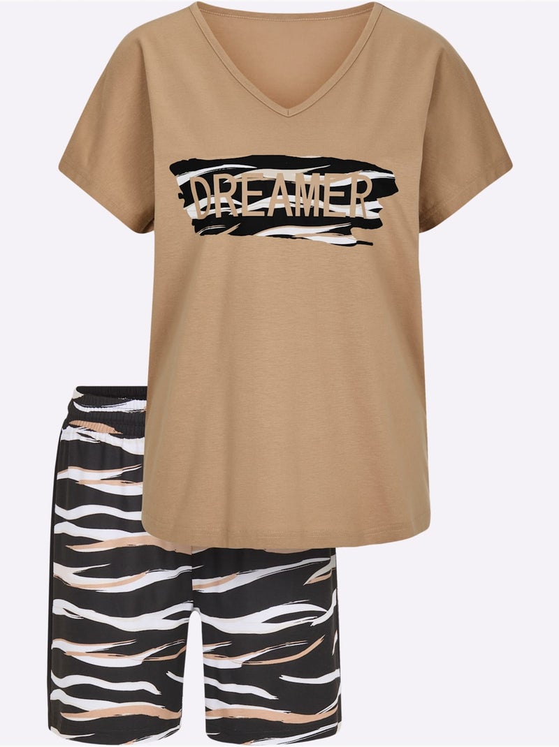 Pyjama Court Jersey Fin - Taille Standard - Witt Noir Beige - Kiabi