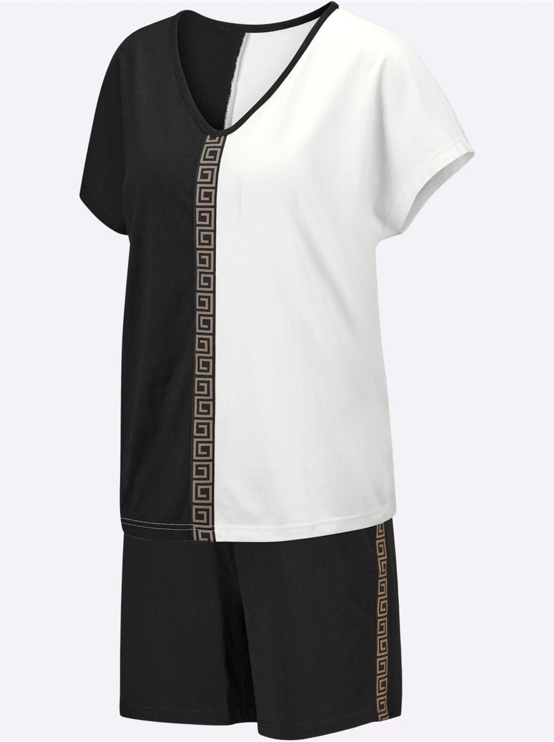 Pyjama Court Jersey Fin - Taille Standard - Witt Noir Ecru - Kiabi