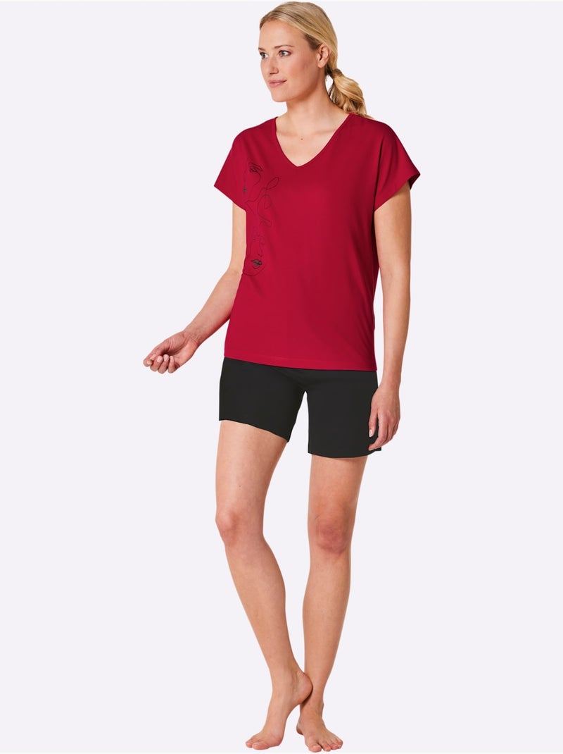 Pyjama Court Jersey Fin - Taille Standard - Witt Noir Rouge - Kiabi