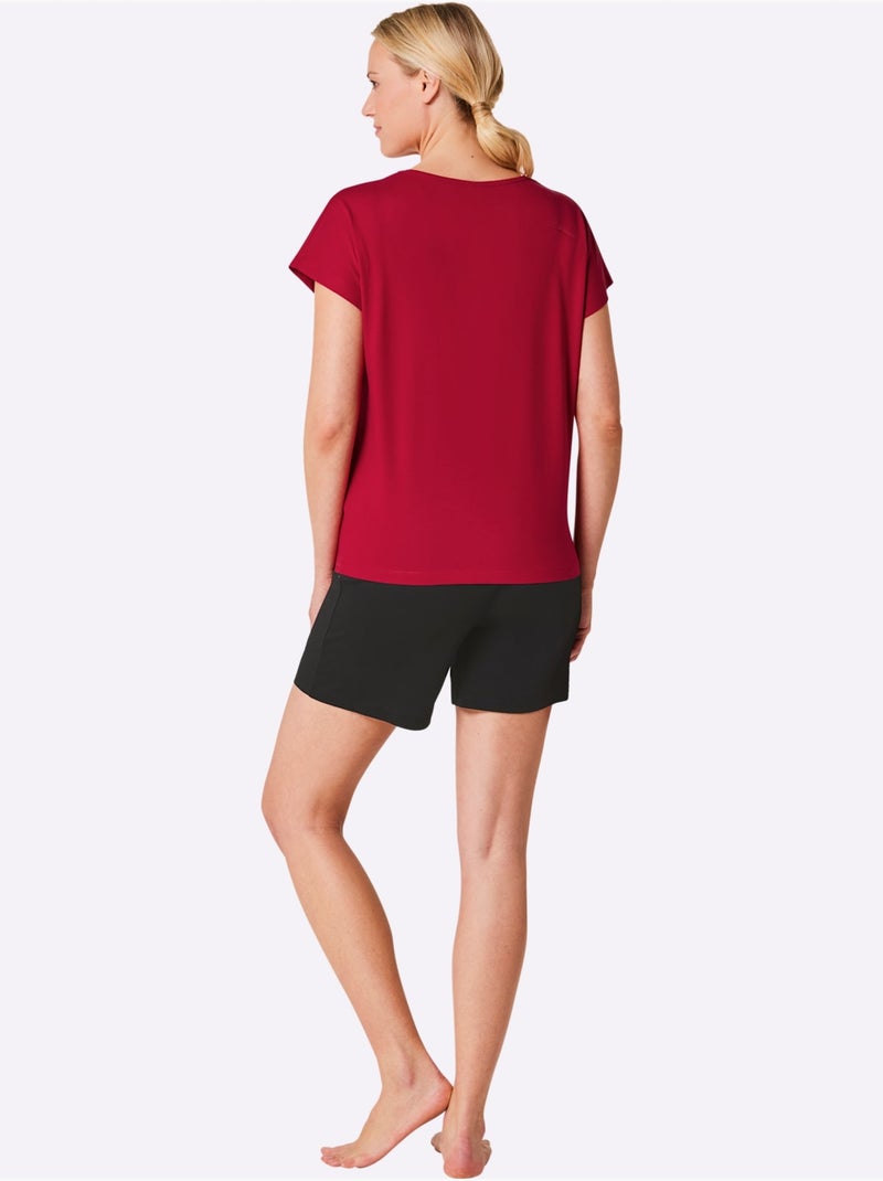 Pyjama Court Jersey Fin - Taille Standard - Witt Noir Rouge - Kiabi