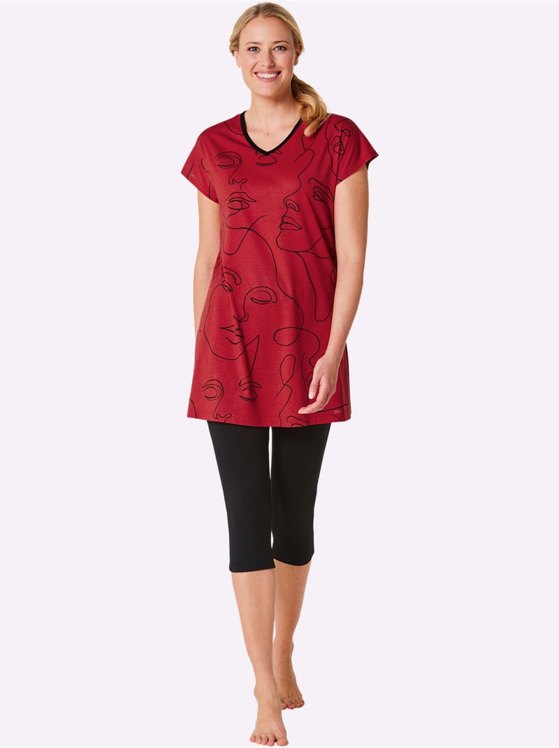 Pyjama Court Jersey Fin - Taille Standard - Witt Noir Rouge - Kiabi