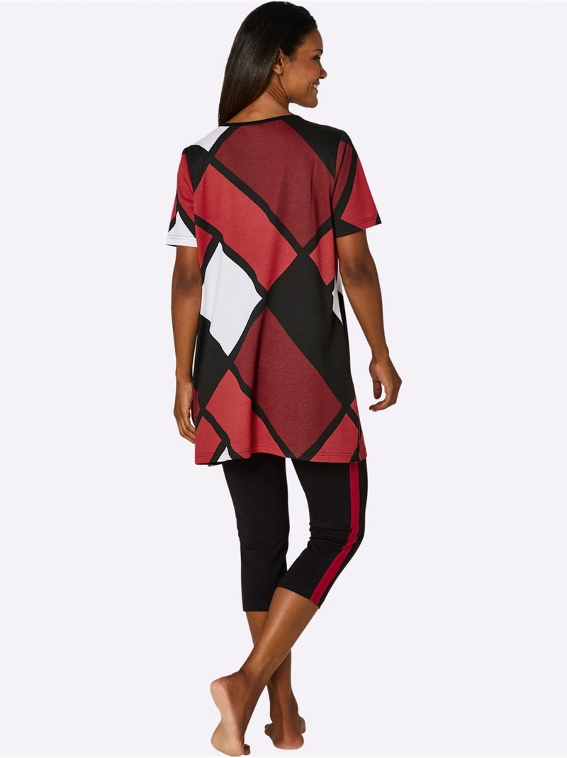 Pyjama Court Jersey Fin - Taille Standard - Witt Noir Rouge - Kiabi