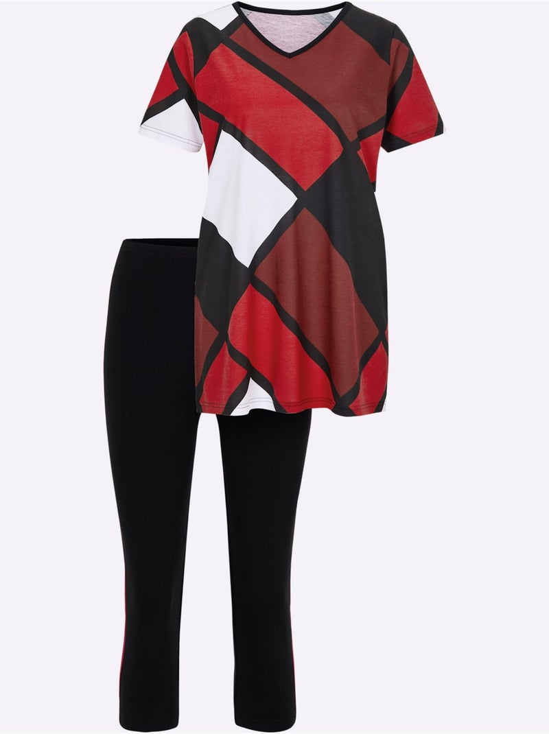 Pyjama Court Jersey Fin - Taille Standard - Witt Noir Rouge - Kiabi