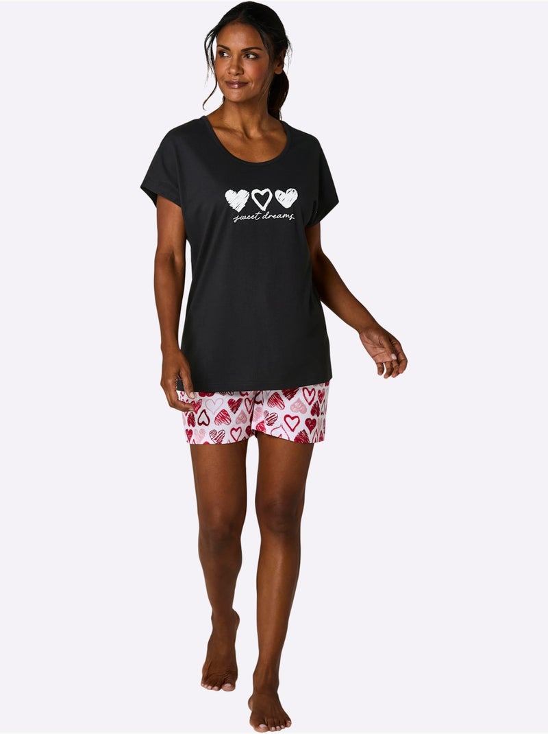 Pyjama Court Jersey Fin - Taille Standard - Witt Noir Rouge - Kiabi