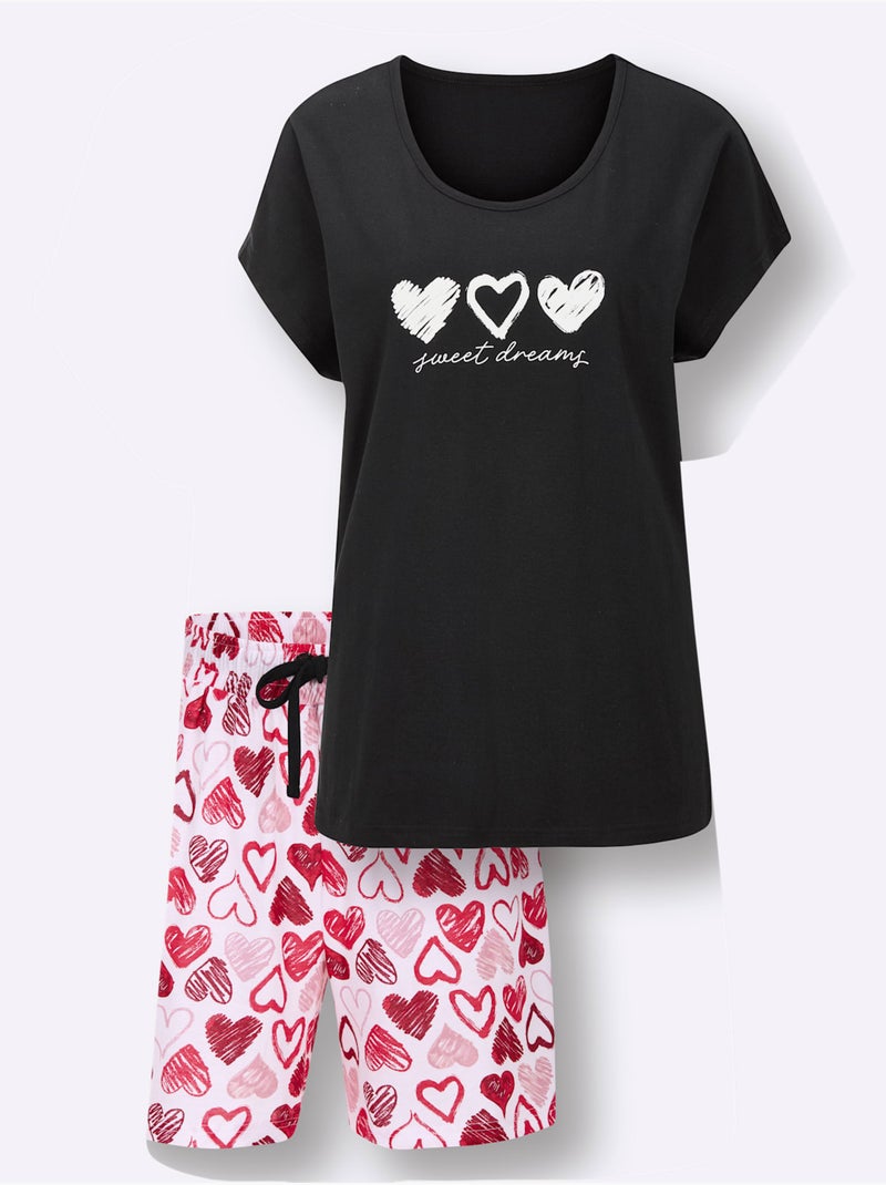 Pyjama Court Jersey Fin - Taille Standard - Witt Noir Rouge - Kiabi