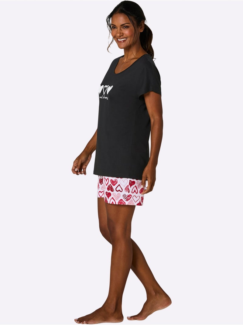 Pyjama Court Jersey Fin - Taille Standard - Witt Noir Rouge - Kiabi