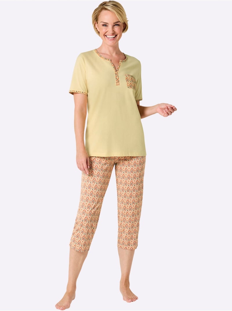 Pyjama Court Jersey Fin - Taille Standard - Witt Orange/Jaune/Blanc - Kiabi