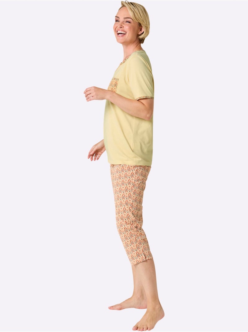 Pyjama Court Jersey Fin - Taille Standard - Witt Orange/Jaune/Blanc - Kiabi