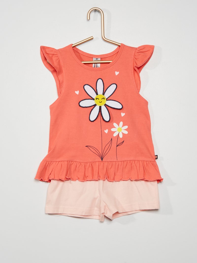 Pyjama court 'Marguerittes' rose - Kiabi