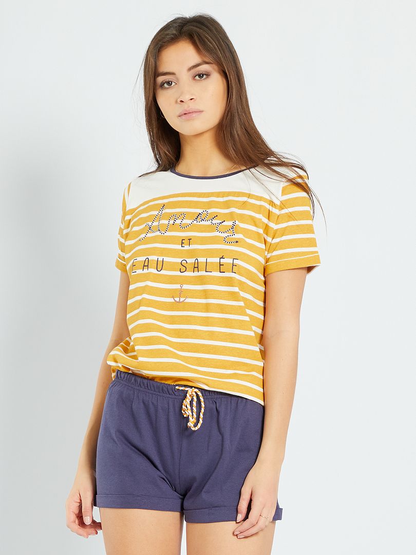 Pyjama court marinière jaune/bleu - Kiabi