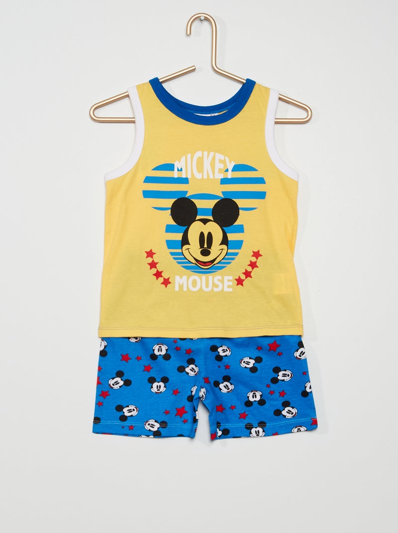 Pyjama court 'Mickey' - 2 pièces jaune/bleu - Kiabi