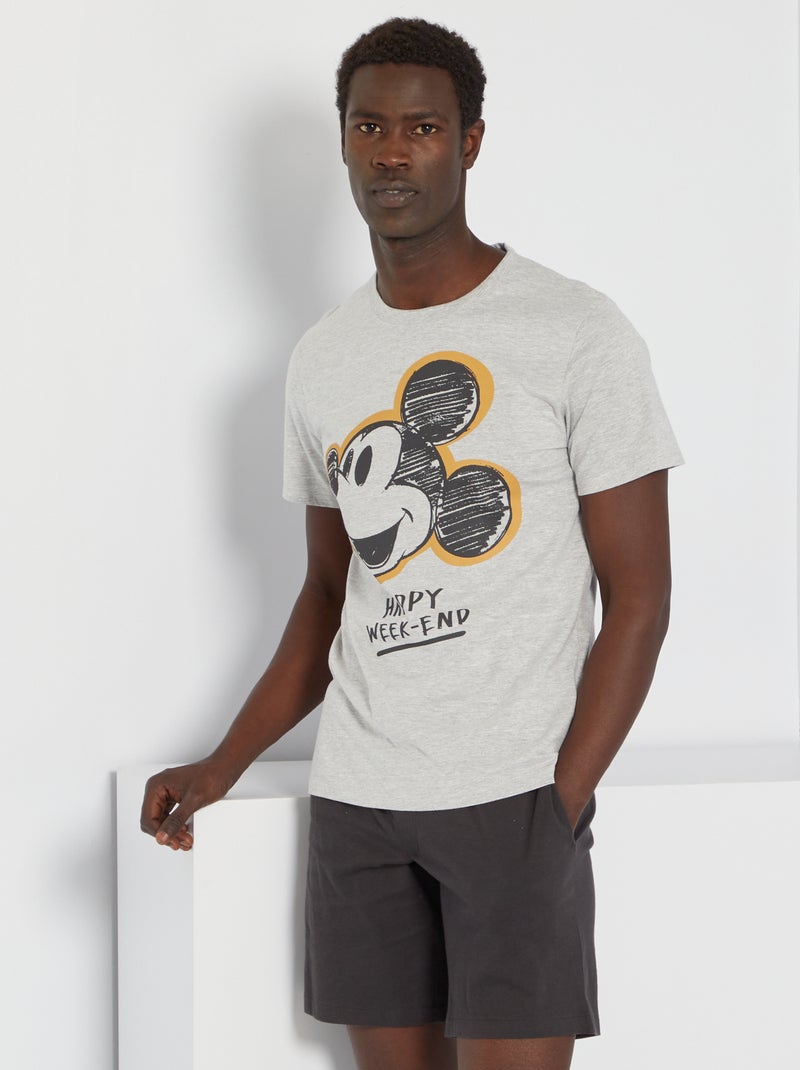 Pyjama court 'Mickey' 2 pièces Gris/noir - Kiabi