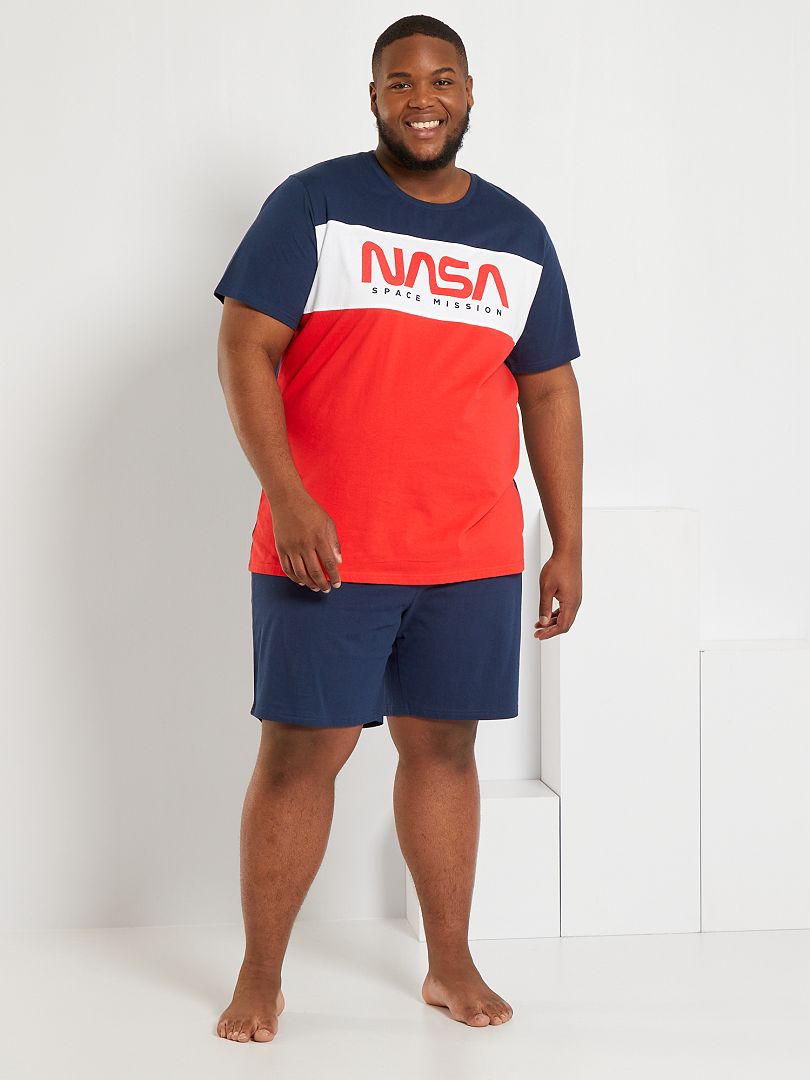 Pyjama court 'NASA' bleu marine/blanc/rouge - Kiabi