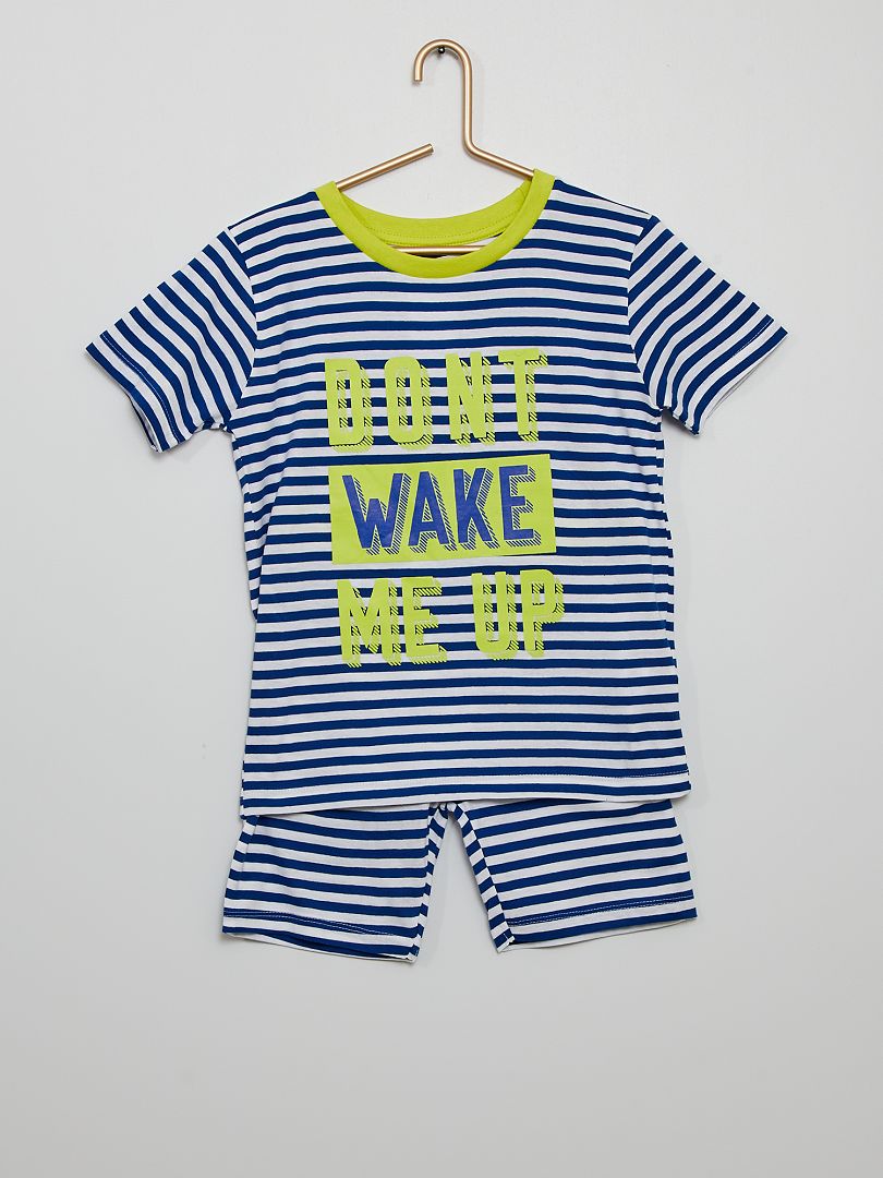 Pyjama court rayé 'Don't wake me up' bleu/blanc - Kiabi