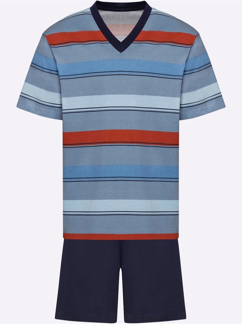 Pyjama Court Rayures Tendance - Taille Standard - Moda Vilona Bleu Rouge - Kiabi