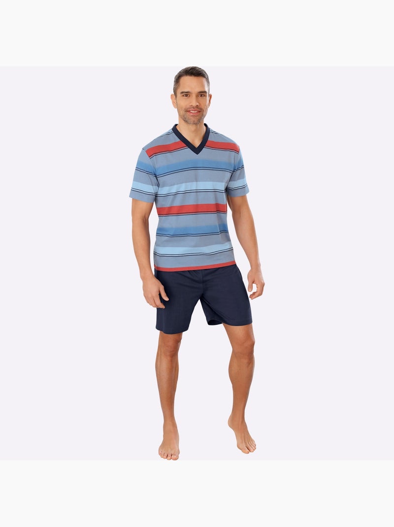 Pyjama court rayures tendance - taille standard - moda vilona Bleu Rouge - Kiabi