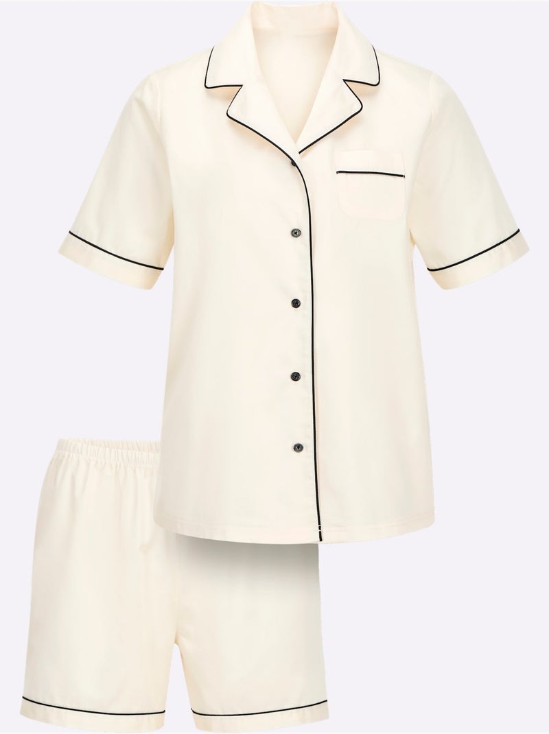 Pyjama Court Satin Coton - Taille Standard - Witt Ivoire - Kiabi