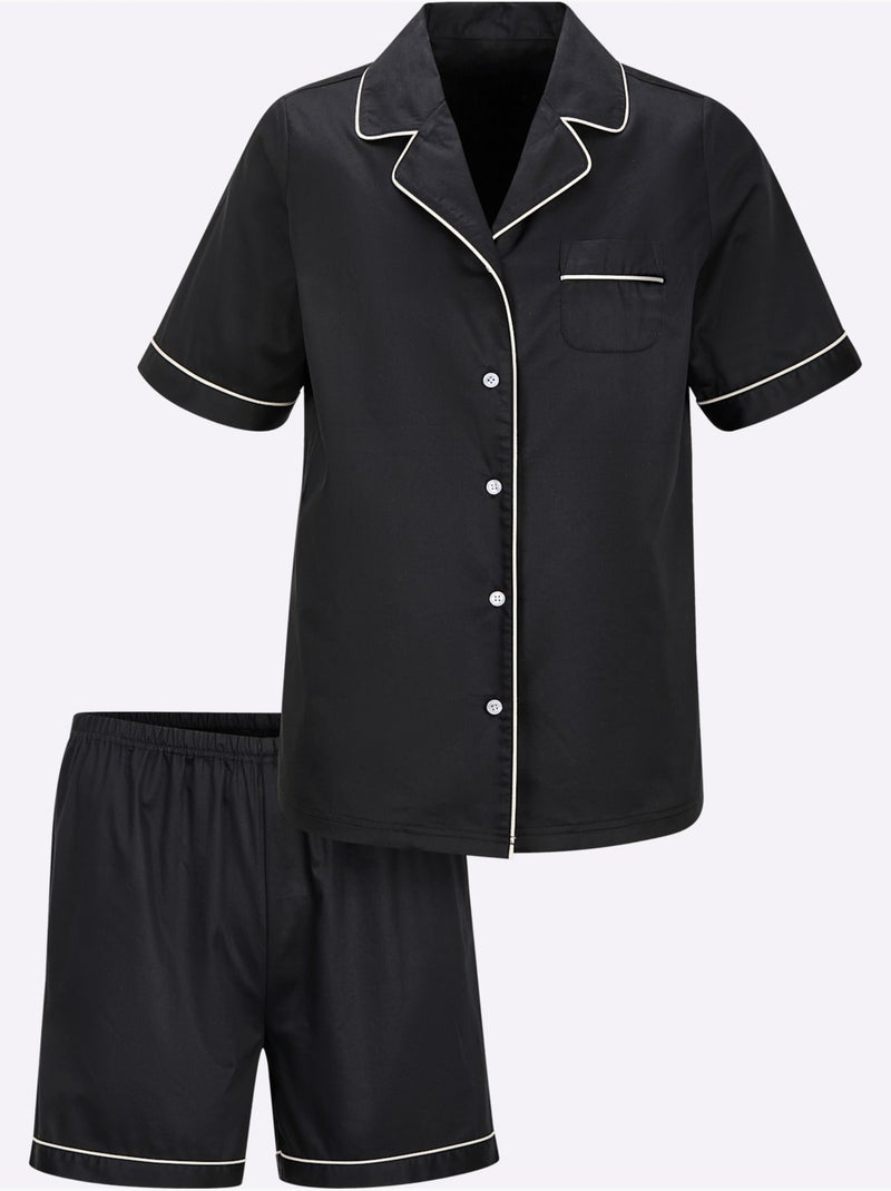 Pyjama Court Satin Coton - Taille Standard - Witt Noir - Kiabi