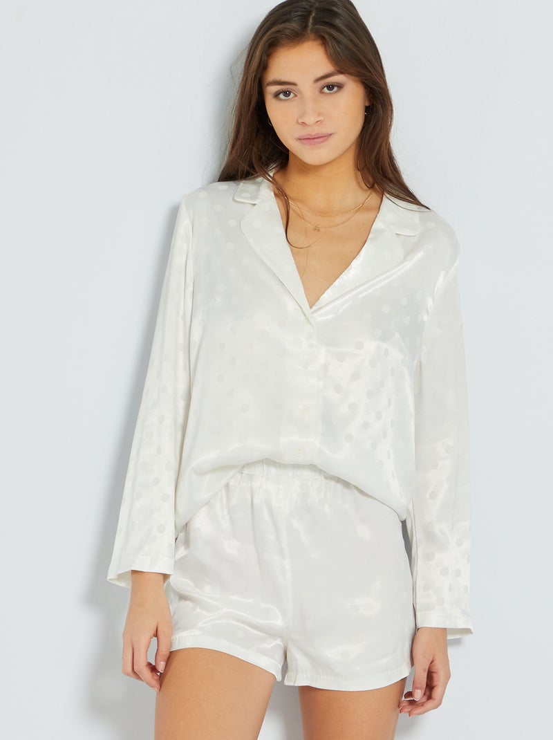 Pyjama court satiné avec veste écru - Kiabi