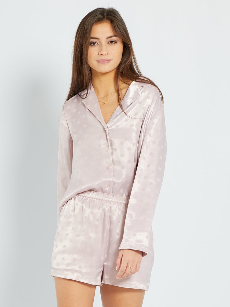 Pyjama court satiné avec veste parme grisé - Kiabi