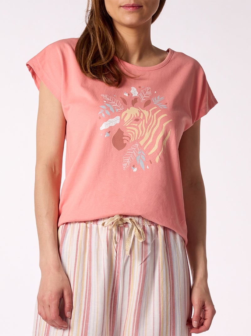 Pyjama court   SAVANE Corail rayé - DODO Rose clair - Kiabi