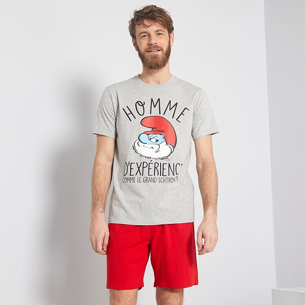 Pyjama court 'Schtroumpf' Homme - gris chiné - Kiabi - 18,00€