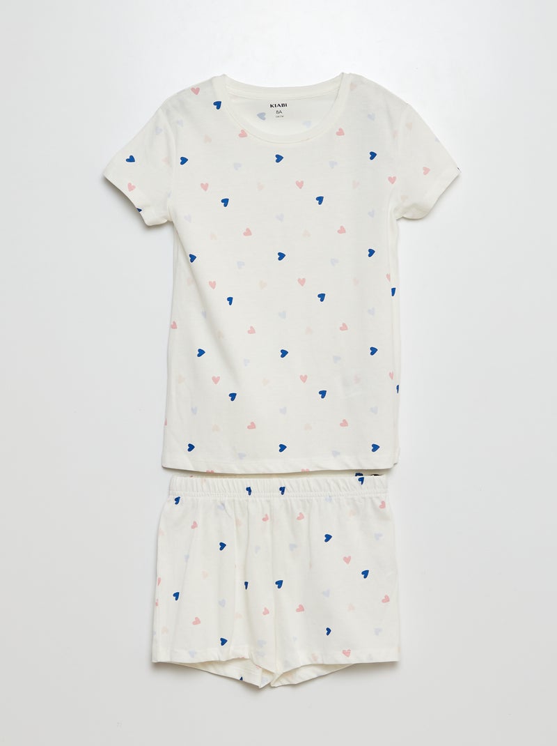 Pyjama court short + t-shirt - 2 pièces Blanc - Kiabi