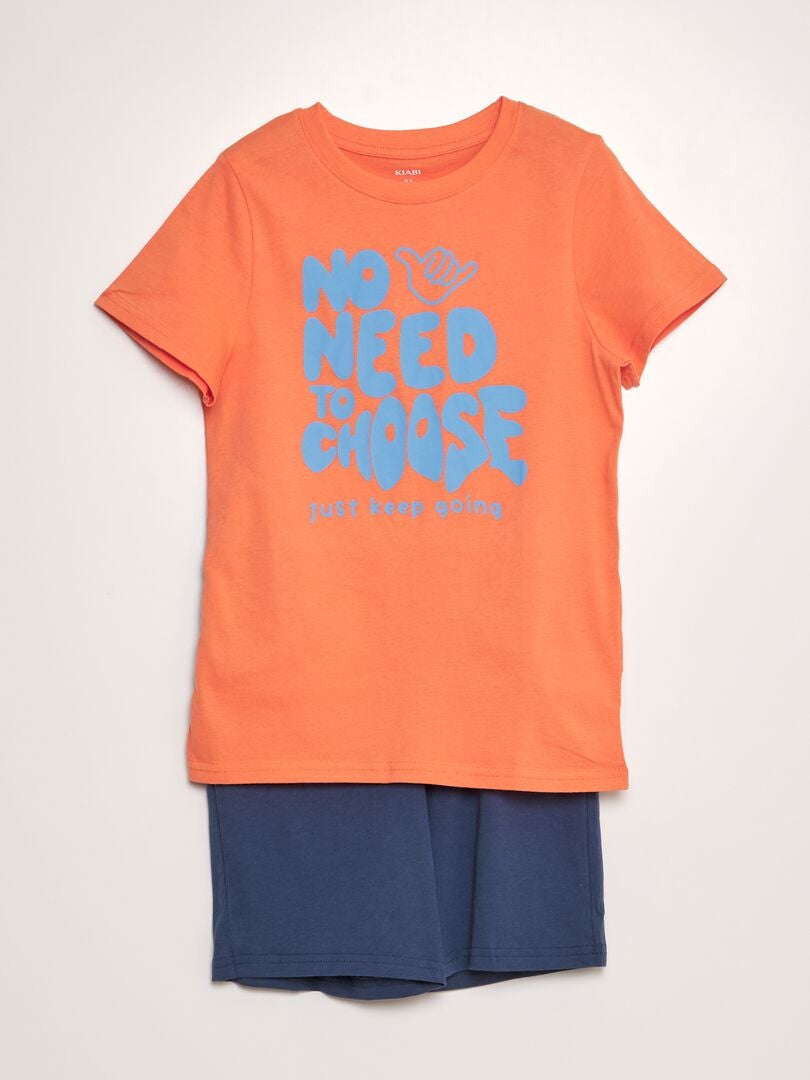 Pyjama court short + t-shirt - 2 pièces Orange - Kiabi