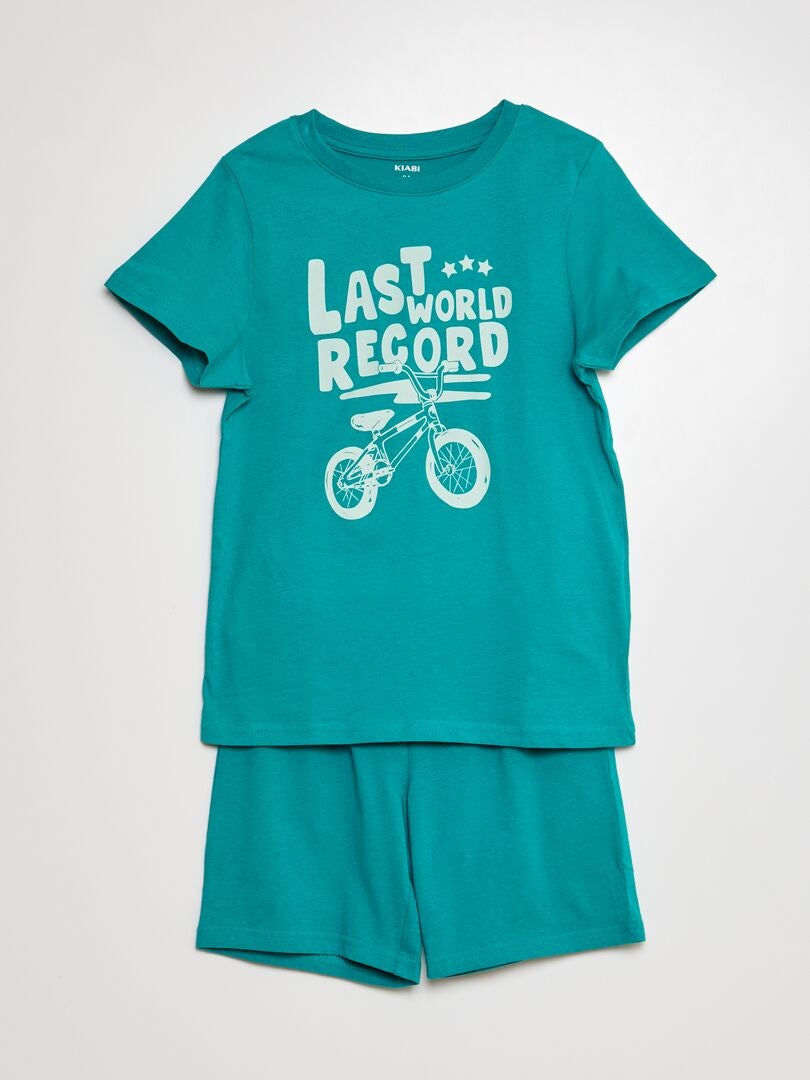 Pyjama court short + t-shirt - 2 pièces Vert - Kiabi