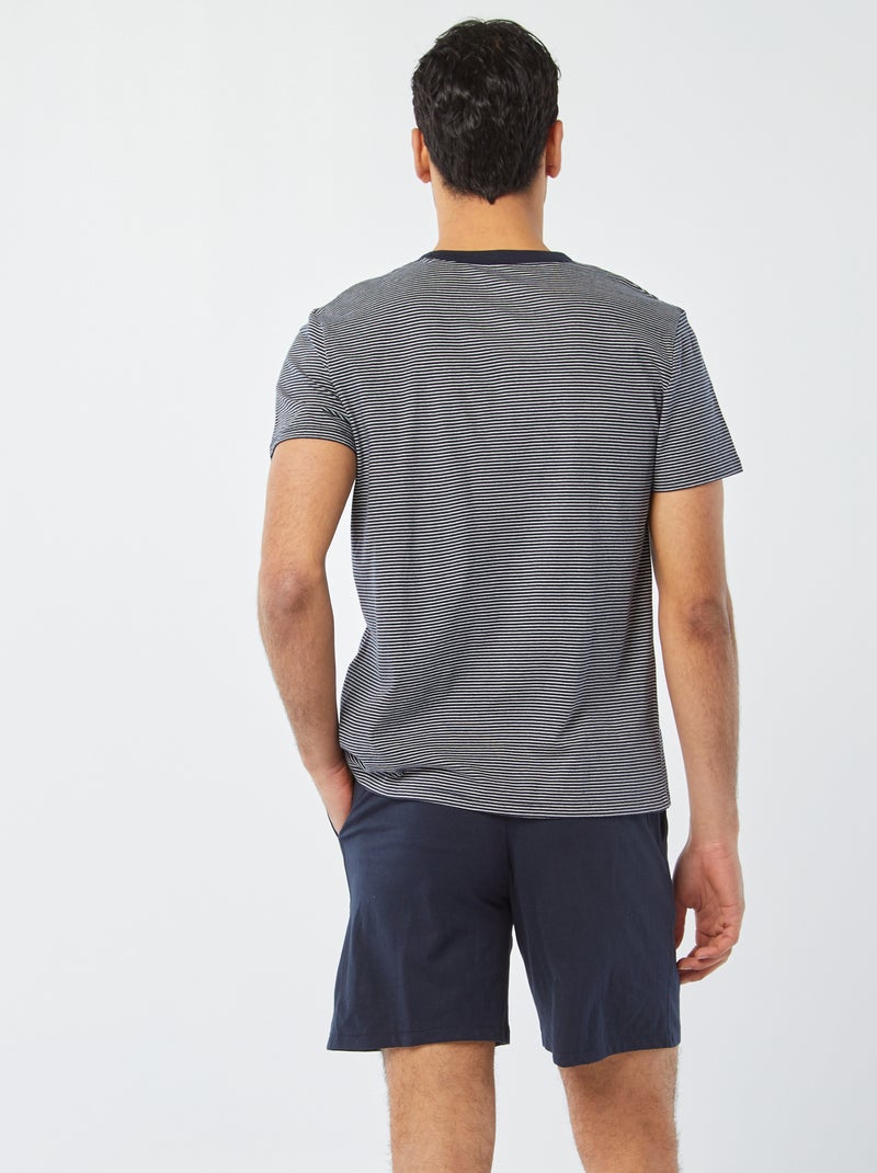 Pyjama court short + t-shirt - 2 poches BLEU - Kiabi