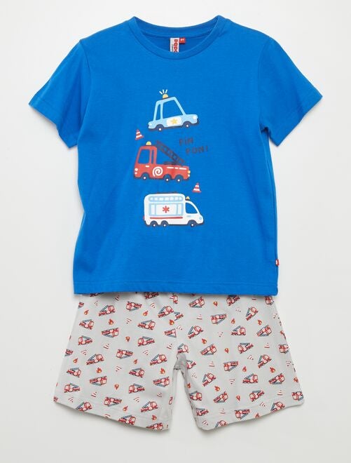 Pyjama court short + t-shirt 'pompiers' - 2 pièces - Kiabi
