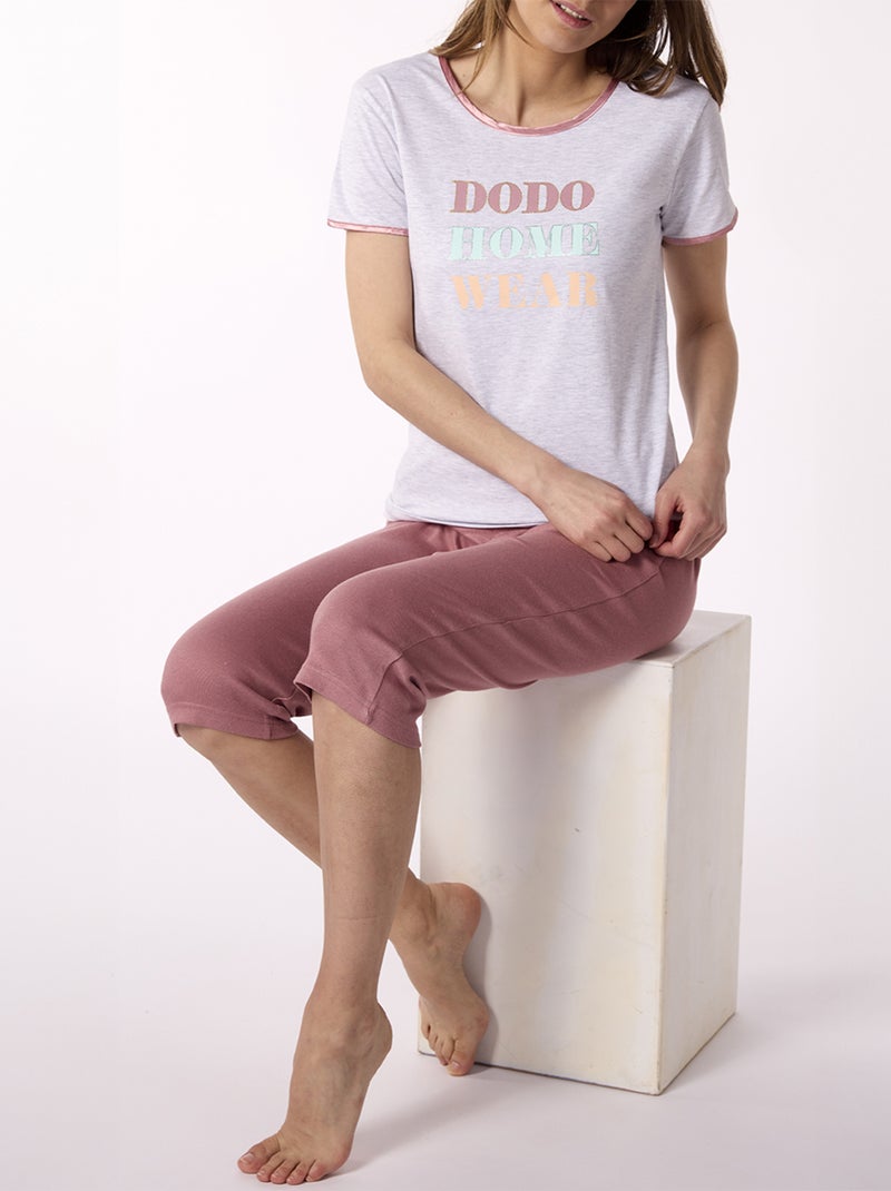 Pyjama court   SIMPLICITE Gris/Rose - DODO Gris clair - Kiabi