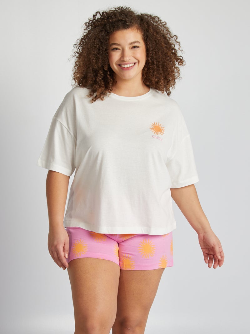 Pyjama court t-shirt + short - 2 pièces Rose - Kiabi