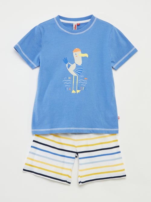 Pyjama court t-shirt + short avec rayures - 2 pièces - Kiabi