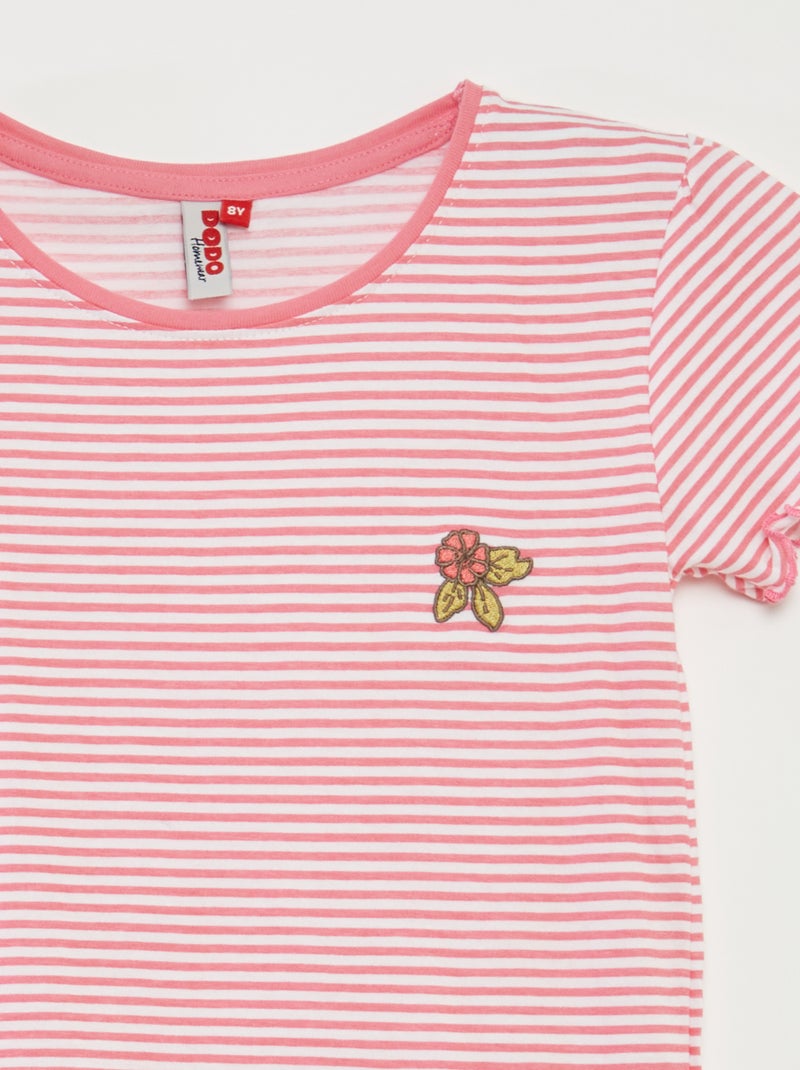 Pyjama court t-shirt + short avec rayures - 2 pièces ROSE - Kiabi