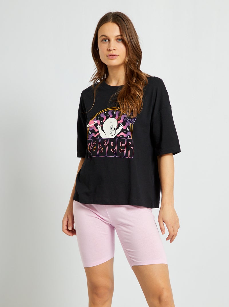 Pyjama court t-shirt + short 'Casper' - 2 pièces Noir - Kiabi