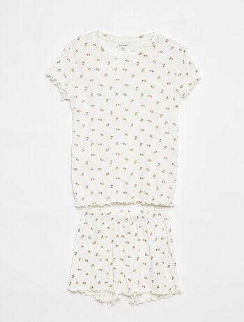 Pyjama court t-shirt + short côtelés - 2 pièces