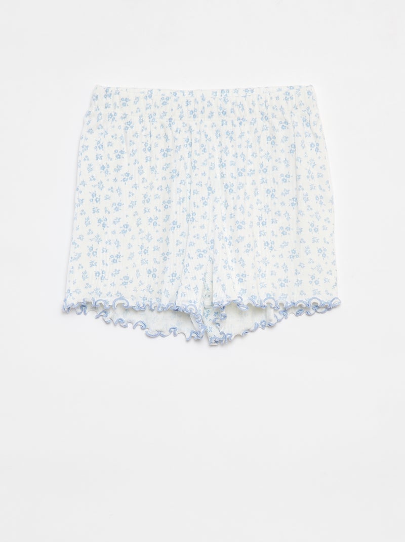 Pyjama court t-shirt + short côtelés - 2 pièces Bleu - Kiabi