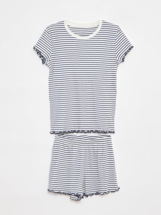 Pyjama court t-shirt + short côtelés - 2 pièces