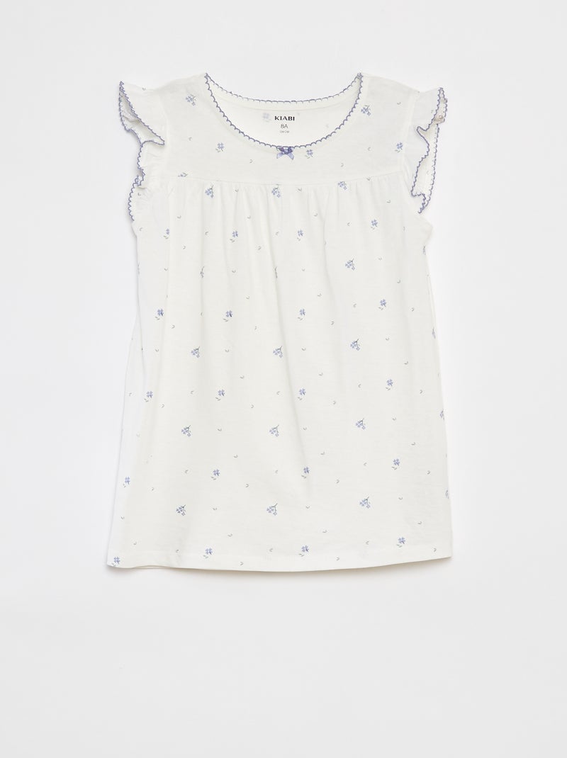 Pyjama court t-shirt volanté + short - 2 pièces BLANC - Kiabi