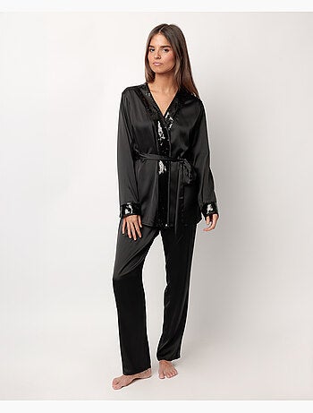 Pyjama croisé à manches longues en satin glamour et luxueux pour femme ADMAS LUXURY
