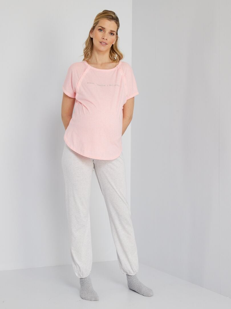 Pyjama d'allaitement - 2 pièces rose/gris - Kiabi
