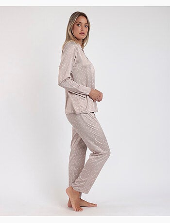 Pyjama de mariée ouvert à manches longues en dentelle à pois pour femme ADMAS CLASSIC