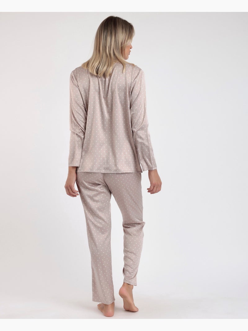 Pyjama de mariée ouvert à manches longues en dentelle à pois pour femme ADMAS CLASSIC Gris clair - Kiabi